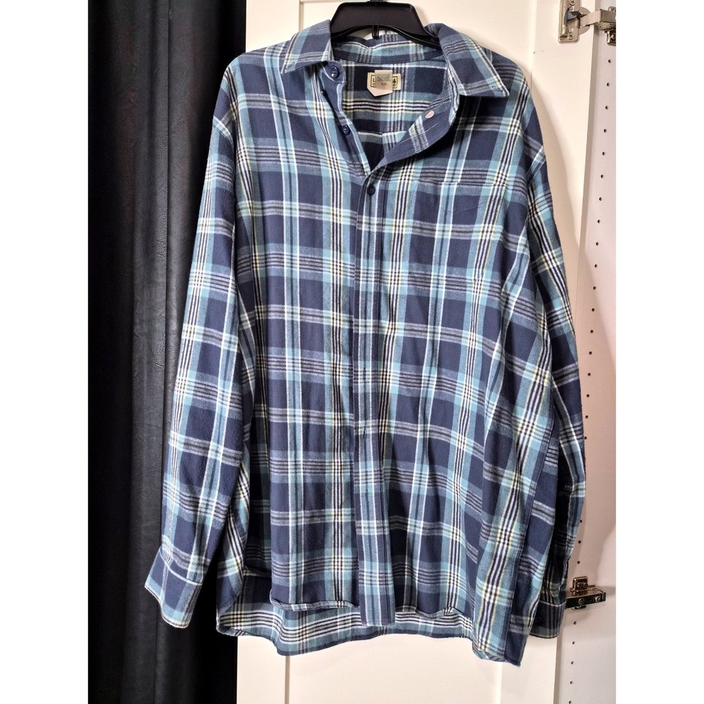 LL Bean Plaid Flannel Shirt XL Tall Blue‎ Green Long Sleeve Cotton Button Up